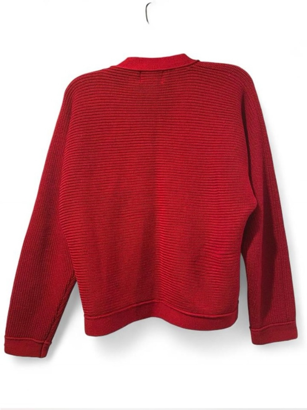 Red Ribbed V‑Neck Button Cardigan - Picture 3 of 3